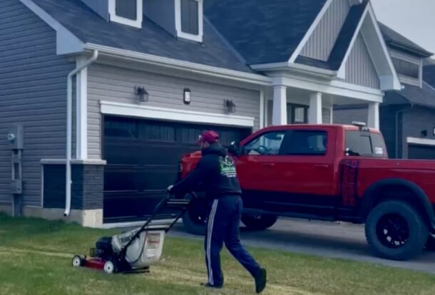 Lawn undergoing dethatching service for improved growth in Niagara.